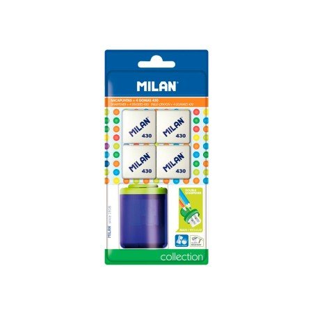 Apara Lapis Milan Collection Plastico 2 Usos + 4 Borrachas 430