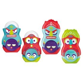 Apara Lapis Plastico Maped Loopy Totem Plastico 1 Uso com Borracha Cores Sortidas