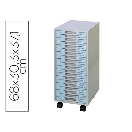 Arquivador Metalico Clen 20 Bandejas Plastico de 2,5 Cm de Altura com Rodas Cor Cinca Claro 680X303X371 Mm