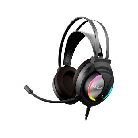 Auricular Krom Kappa Gaming Stereo com Microfone Flexivel Iluminacao Led Rgb Arco-Iris Comprimento Cabo 210 Cm