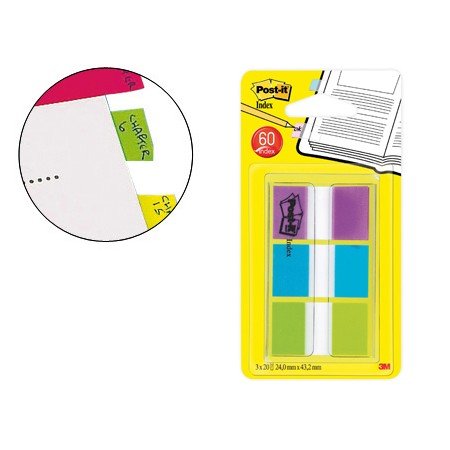 Bandas Separadoras Post-It Index 680-Roy Verde Azul E Violeta Dispensador Bolsa 3X20