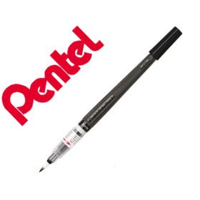 Blister Pincel com Tinta A Base de Agua Pentel Gfl Preto Ponta de Nylon Portatil com Tampa Recarregavel