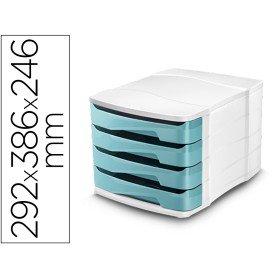 Bloco Classificador de Secretaria Cep Protect Antibacteriano 4 Gavetas Cor Branco/Verde Agua 292X386X246 Mm