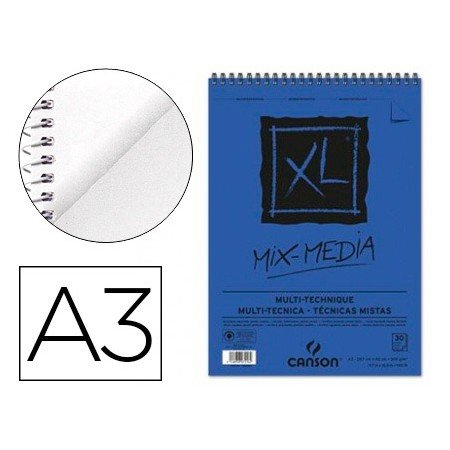Bloco de Desenho Aguarela Canson Xl Mix Media Grano Medio Din A3 Microperfurado Espiral 29,7X42Cm 30 Folhas 300 Gr