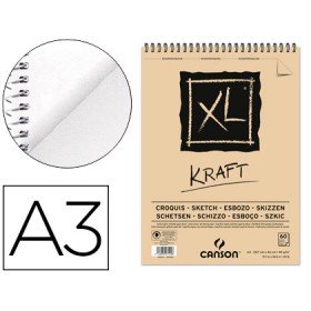 Bloco de Desenho Esboço Canson Xl Kraft Din A3 Kraft Bege Espiral 29,7X42 Cm 60 Folhas 90 Gr