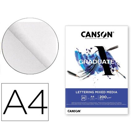Bloco de Desenho Multi Tecnicas Canson Graduate Lettering Mixed Media 210X297 Mm Cm 20 Folhas 200 Gr
