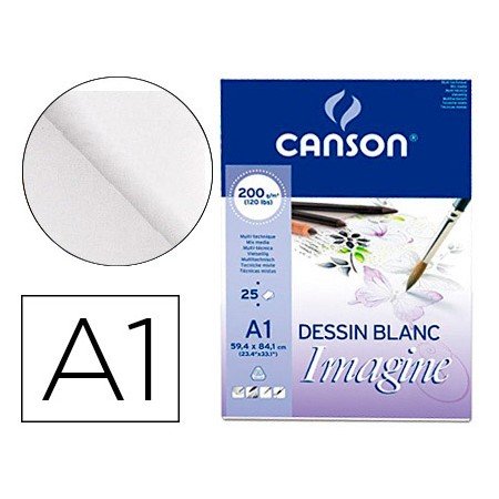 Bloco de Desenho Multitecnicas Canson Imagine Din A1 Colado Liso 59,4X84,1 Cm 25 Folhas 200 Gr