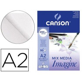Bloco de Desenho Multitecnicas Canson Imagine Din A2 Colado Liso 42X59,4 Cm 50 Folhas 200 Gr