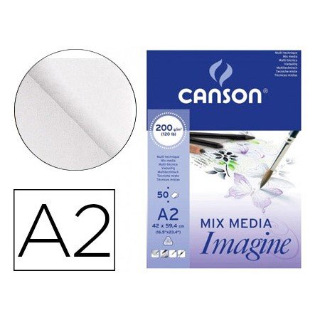 Bloco de Desenho Multitecnicas Canson Imagine Din A2 Colado Liso 42X59,4 Cm 50 Folhas 200 Gr