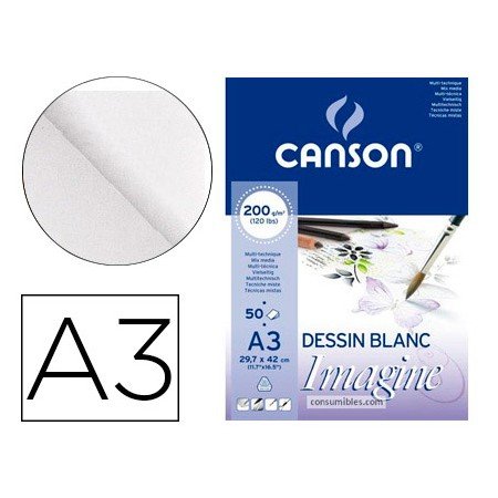 Bloco de Desenho Multitecnicas Canson Imagine Din A3 Colado Liso 29,7X42 Cm 50 Folhas 200 Gr