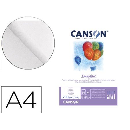 Bloco de Desenho Multitecnicas Canson Imagine Din A4 Colado Liso 21X29,7 Cm 50 Folhas 200 Gr