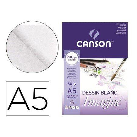 Bloco de Desenho Multitecnicas Canson Imagine Din A5 Colado Liso 14,8X21 Cm 50 Folhas 200 Gr