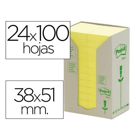 Bloco de Notas Adesivas Post-It Recicladas em Torre 38 x 51 Mm 24 Blocos