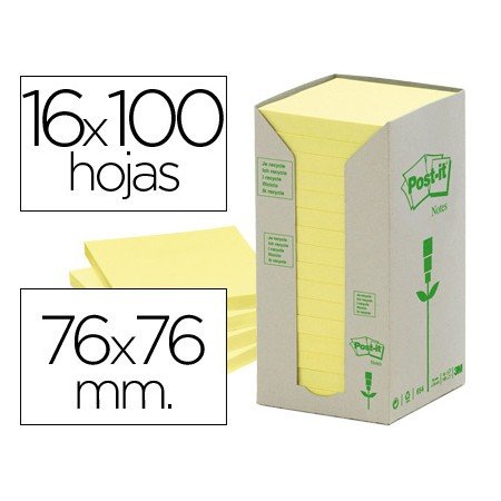 Bloco de Notas Adesivas Post-It Recicladas em Torre 76 x 76 Mm 16 Blocos
