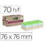 Bloco de Notas Adesivas Post-It Super Sticky 76X76 Mm com 70 Folhas Recicladas Pack de 14 Uds Cores Sortidas + 4 Gratis