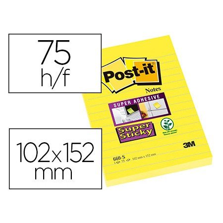 Bloco de Notas Adesivas Post-It Super Sticky Raiado Amarelo Ultra 102X152 Mm