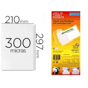 Bolsa de Plastificar Manual 3L Office A Frio 300 Mc Din A4 com Dorso Adesivo Pack 10 Unidades