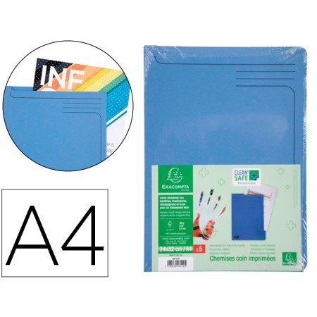 Bolsa Dossier Exacompta Clean Safe Cartolina 400 Gr Din A4 Azul Pack de 5 Unidades