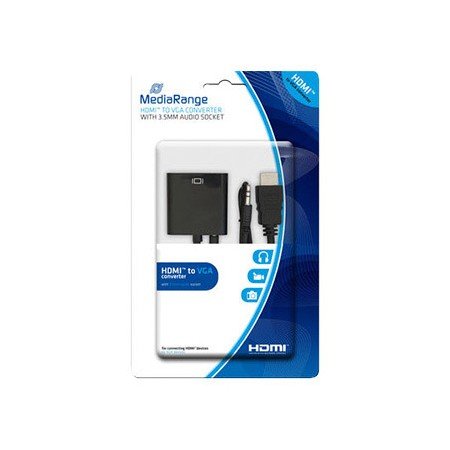 Cabo Hdmi A Vga Jack 3.5 Mm Mediarange Preto