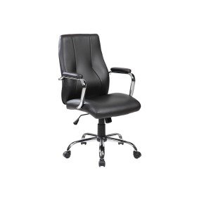 Cadeira de Direcao Rocada Pele com Bracos Base Metalica Cromada Diametro 700Mm Costas 730Mmx500Mm