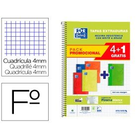 Caderno Espiral Oxford Capa Extradura Folio 80 Folhas Quadricula 4 Mm Write&Erase Quadro Pack 4+1 Unidades Cores Vivas