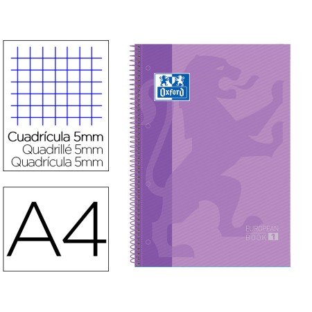 Caderno Espiral Oxford Capa Extradura Microperfurado Din A4 80 F Quadricula 5Mm Cor Lilas