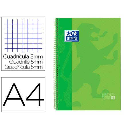 Caderno Espiral Oxford Capa Extradura Microperfurado Din A4 80 F Quadricula 5Mm Cor Verde
