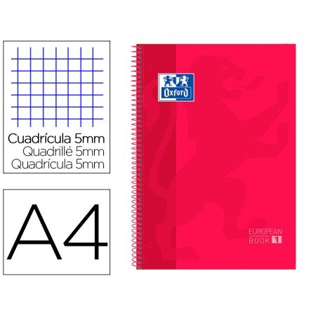 Caderno Espiral Oxford Capa Extradura Microperfurado Din A4 80 F Quadricula 5Mm Cor Vermelho