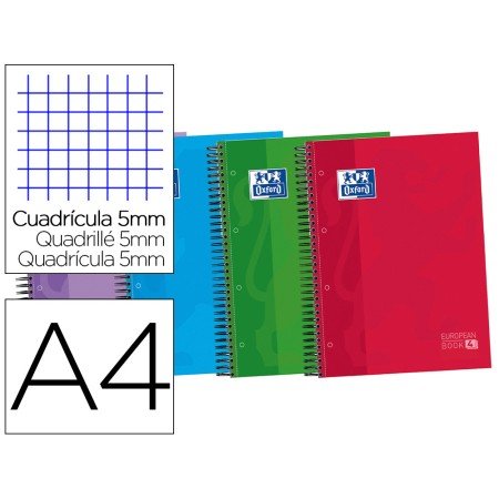 Caderno Espiral Oxford Capa Extradura Optik Paper Microperfurado Din A4 120 Folhas + 50% com 3 Separadores Quadricula 5