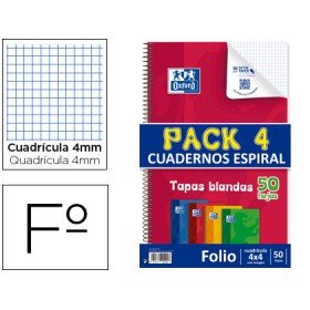 Caderno Espiral Oxford Capa Flexivel Optik Paper Folio 50 Folhas 90 Gr Quadricula 4 Mm Pack de 4