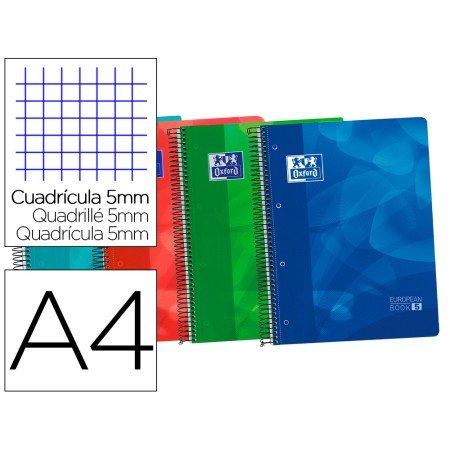 Caderno Espiral Oxford Capa Plastico Optik Paper Microperfurado Din A4 120 Folhas + 50% Quadricula 5 Mm