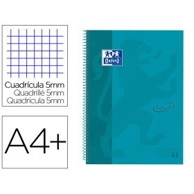Caderno Espiral Oxford Ebook 1 Capa Extradura Din A4+ 80 F Quadricula 5 Mm Aqua Intenso Touch