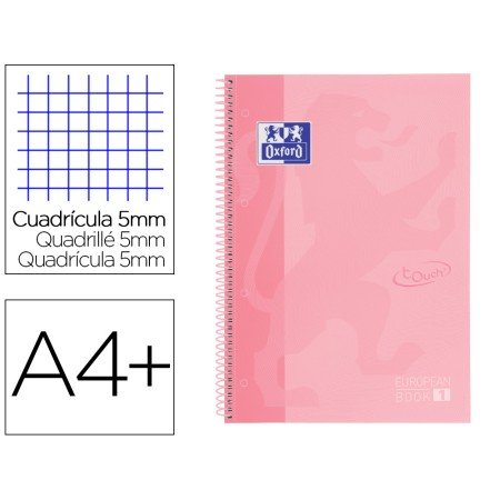 Caderno Espiral Oxford Ebook 1 School Touch Te Din A4+ 80 Folhas Quadricula 5 Mm com Margem Flamingo Pastel