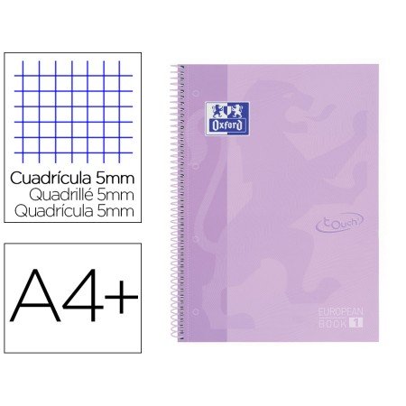 Caderno Espiral Oxford Ebook 1 School Touch Te Din A4+ 80 Folhas Quadricula 5 Mm com Margem Malva Pastel
