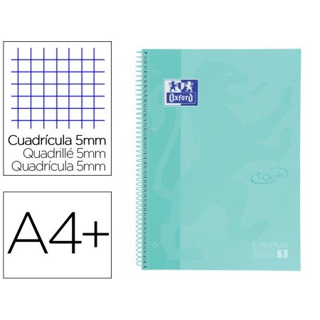 Caderno Espiral Oxford Ebook 1 School Touch Te Din A4+ 80 Folhas Quadricula 5 Mm com Margem Mint Pastel