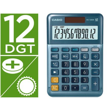Calculadora Casio Ms-120Em Secretaria 12 Digitos Tx +/- Tecla Duplo Zero Cor Azul