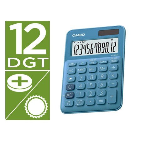 Calculadora Casio Ms-20Uc-Bu Secretaria 12 Digitos Tax +/- Cor Azul