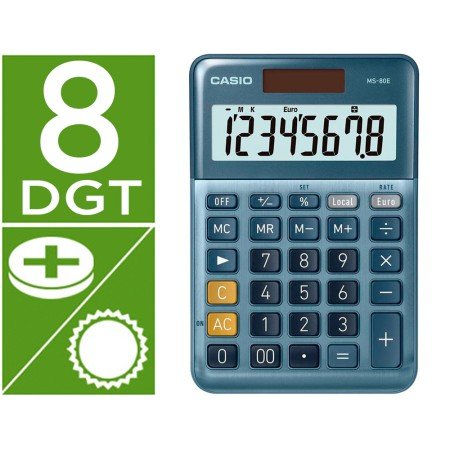 Calculadora Casio Ms-80E Secretaria 8 Digitos Tx +/- Tecla Duplo Zero Cor Azul