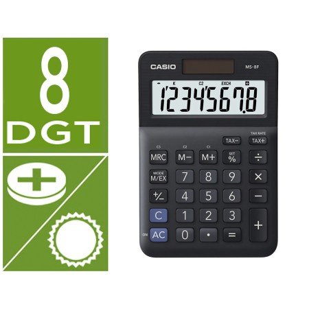 Calculadora Casio Ms-8F de Secretaria 8 Digitos Tax +/- Cor Preto