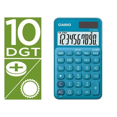 Calculadora Casio Sl-310Uc-Bu Bolso 10 Digitos Tax +/- Tecla Duplo Zero Cor Azul