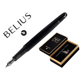 Caneta E Frasco de Tinta Estilografica Belius Origen 1995 Aluminio Textura Escovado Cor Preto Tinta Preta Caixa Design