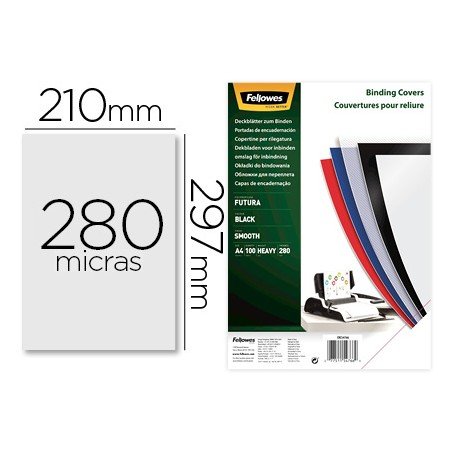 Capa de Encadernacao Fellowes Polipropileno Din A4 Preta 280 Microns Pack de 100 Unidades