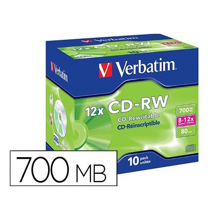 Cd-Rw Verbatim Serl Capacidade 700Mb Velocidade 12X 80 Min Pack de 10 Unidades