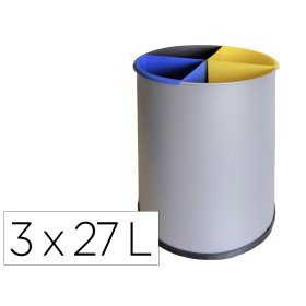 Cesto de Papeis Metalico Sie Para Reciclagem com 3 Departamento Extraivel 3X27 Litros 300X295 Mm