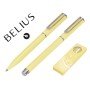 Conjunto Esferografica E Roller Belius Endless Summer Aluminio Desenho Amarelo E Prateado Tinta Azul Caixa Design