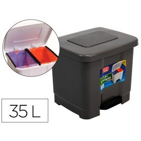 Contentor Plasticforte Plastico com Pedal 2 Compartimentos 35 Litros Cinza Escuro