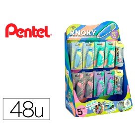 Corretor de Fita Pentel Knoky 5Mmx6M com 60 Unidades em Cores Pastel Sortidas E Recargas