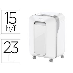 Destruidora de Documentos Fellowes Lxp-100M Capacidade de 15 Folhas Seguranca P5 Branca Cesto 23 L Agrafes Clips E Carto