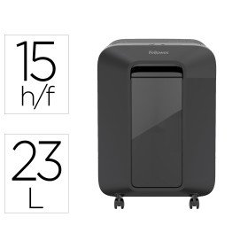 Destruidora de Documentos Fellowes Lxp-100M Capacidade de 15 Folhas Seguranca P5 Preta Cesto 23 L Agrafes Clips E Cartoe