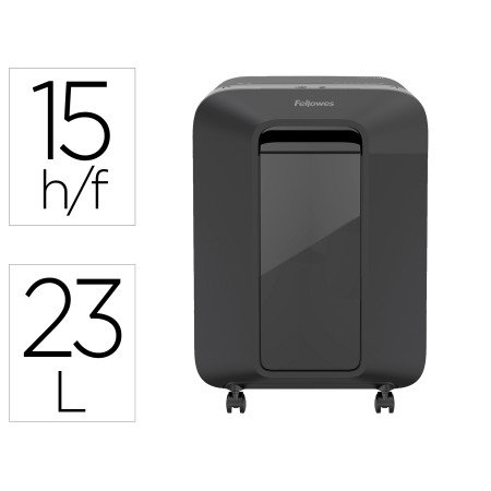 Destruidora de Documentos Fellowes Lxp-100M Capacidade de 15 Folhas Seguranca P5 Preta Cesto 23 L Agrafes Clips E Cartoe